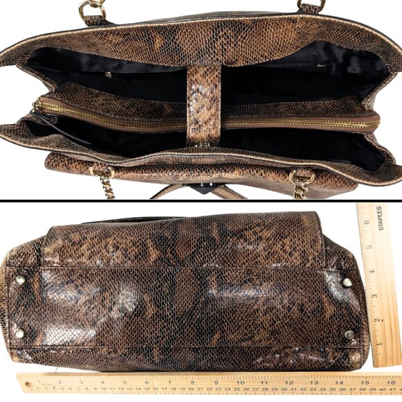 Kate Spade Brown Snakeskin Leather Kensington Denee Chain Strap Turn Lock Tote - Picture 5 of 10